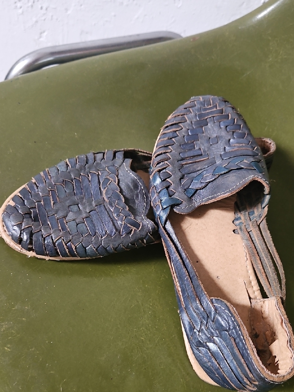 Woven Leather Slip-On Flats in Blue